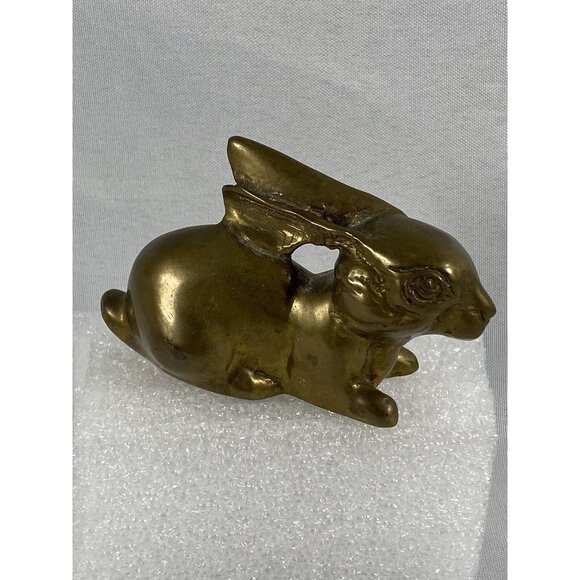 Brass Rabbit Bunny Hare Figurine Resting Paperweight Cottage Whimsy Farm Easter - Picture 3 of 9